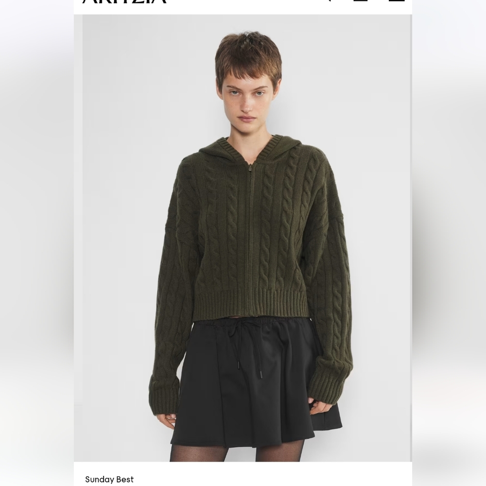 Sunday Best Olive Cable-Knit Hooded Sweater